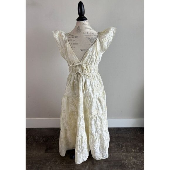 Altar’d State Womens Athena Shimmer Maxi Dress Cream Gold Metallic V-Neck Sze XL - Picture 4 of 13